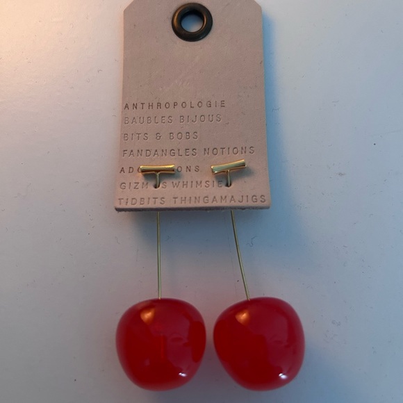 Anthropologie Elegant Red Cherry Drop Earrings - Picture 2 of 2